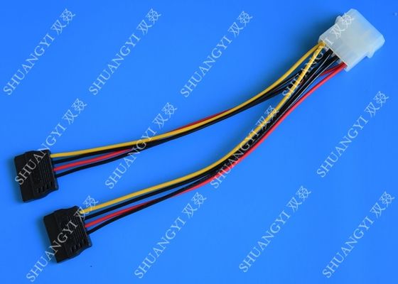 ประเทศจีน 4P Molex To Dual SATA Flat Wire Harness And Cable Assembly Black Red Yellow With Y Cable Adapter ผู้ผลิต